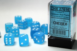Tärningar - Frosted 16mm d6 Caribbean Blue/white Dice Block (12 dice)