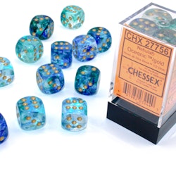 Tärningar - Nebula d6 Dice Oceanic/gold Luminary 16mm Block (12 dice)