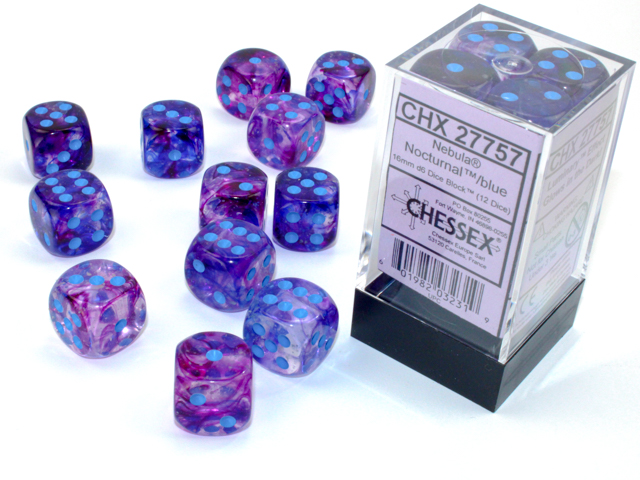 Tärningar - Nebula 16mm d6 Nocturnal/blue Luminary Dice Block (12 dice)