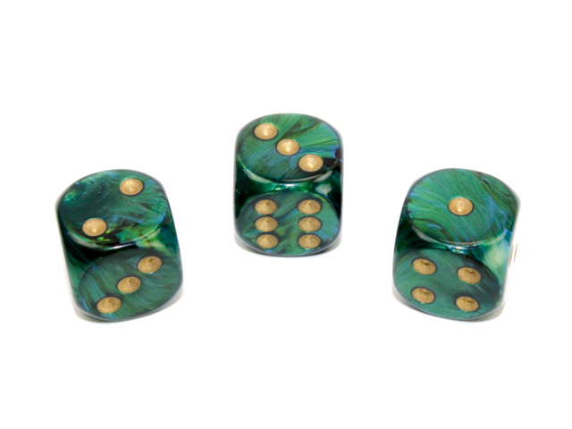 Tärningar - Scarab 16mm d6 Jade/gold Dice Block (12 dice)