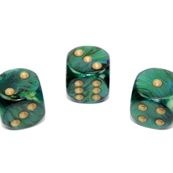 Tärningar - Scarab 16mm d6 Jade/gold Dice Block (12 dice)