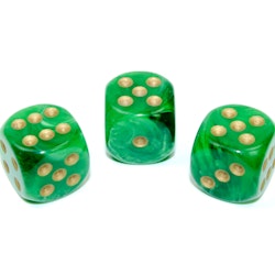 Tärningar - Vortex 16mm d6 Green/gold Dice Block (12 dice)