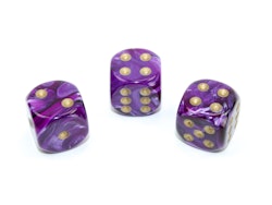Tärningar - Vortex 16mm d6 Purple/gold Dice Block (12 dice)