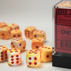 Tärningar - Festive 16mm d6 Sunburst/red Dice Block (12 dice)