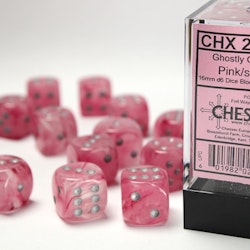 Tärningar - Ghostly Glow 16mm d6 Pink/silver Dice Block (12 dice)