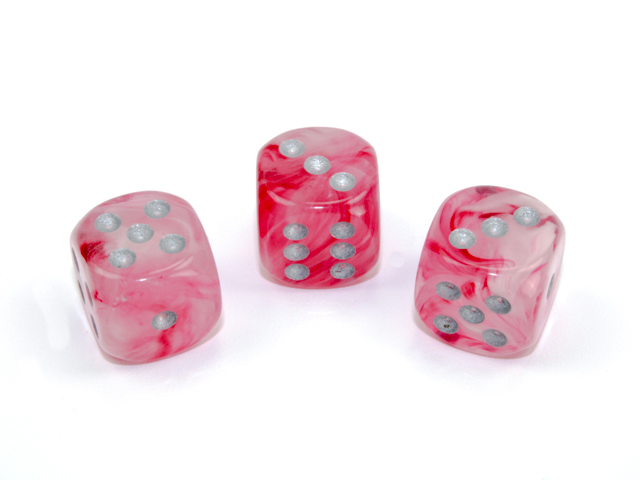 Tärningar - Ghostly Glow 16mm d6 Pink/silver Dice Block (12 dice)