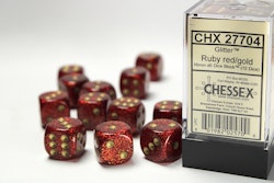 Tärningar - Glitter 16mm d6 Ruby/gold Dice Block (12 dice)