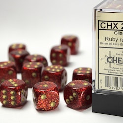 Tärningar - Glitter 16mm d6 Ruby/gold Dice Block (12 dice)