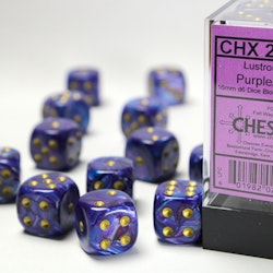 Tärningar - Lustrous 16mm d6 Purple/gold Dice Block (12 dice)