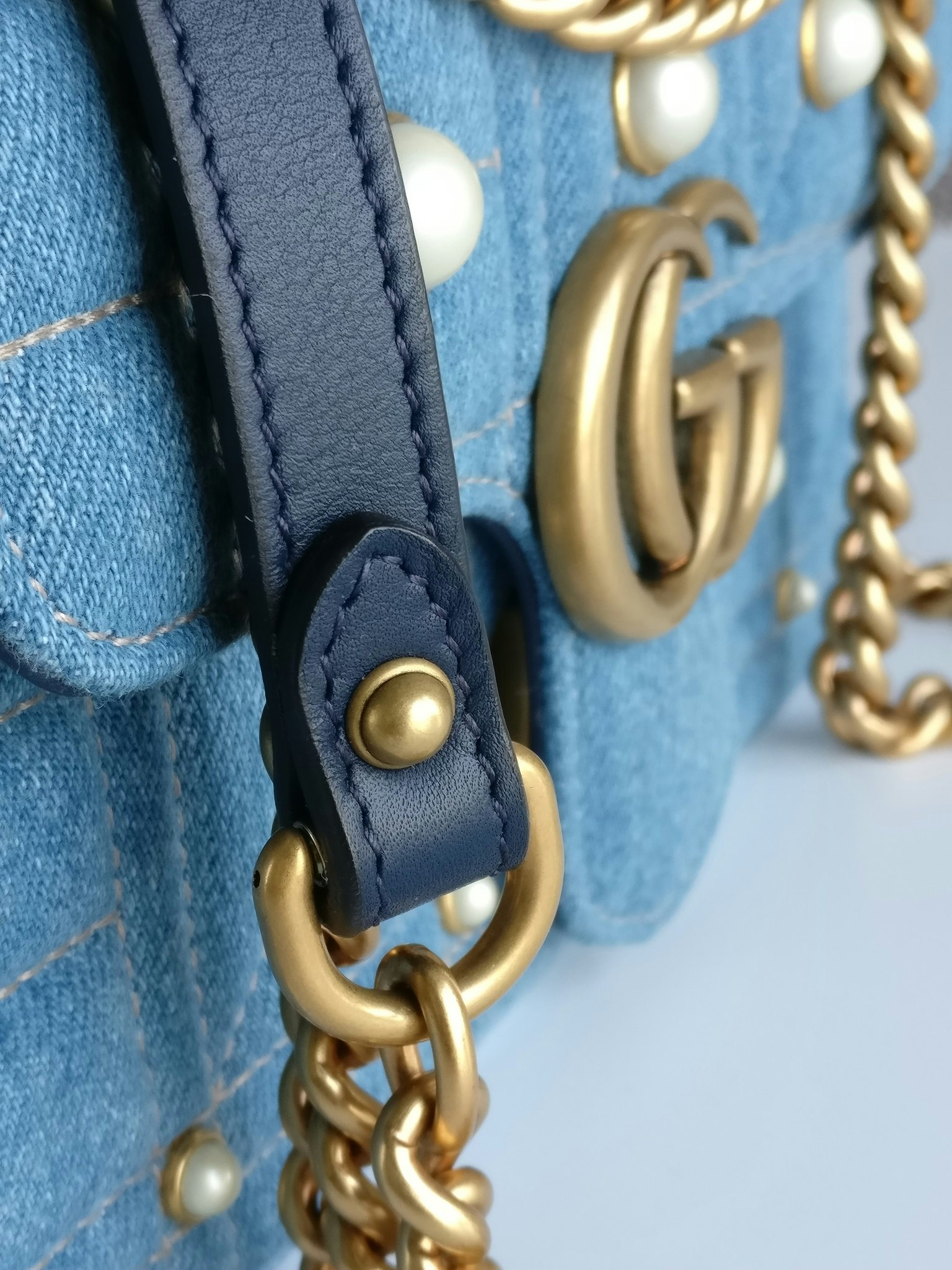 Gucci Pearly GG Marmont Flap Denim