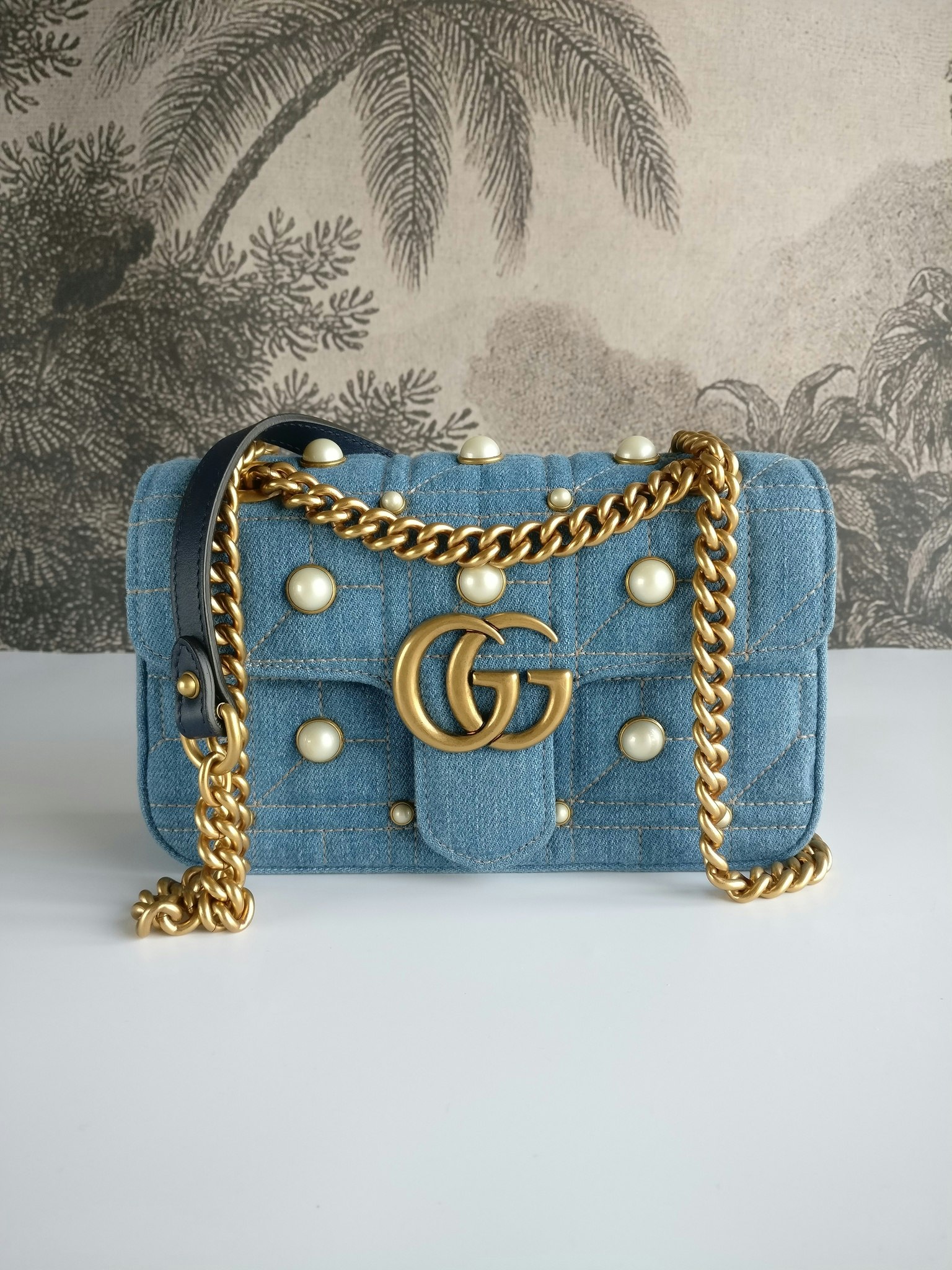 Gucci Pearly GG Marmont Flap Denim