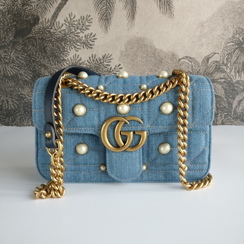 Gucci Pearly GG Marmont Flap Denim