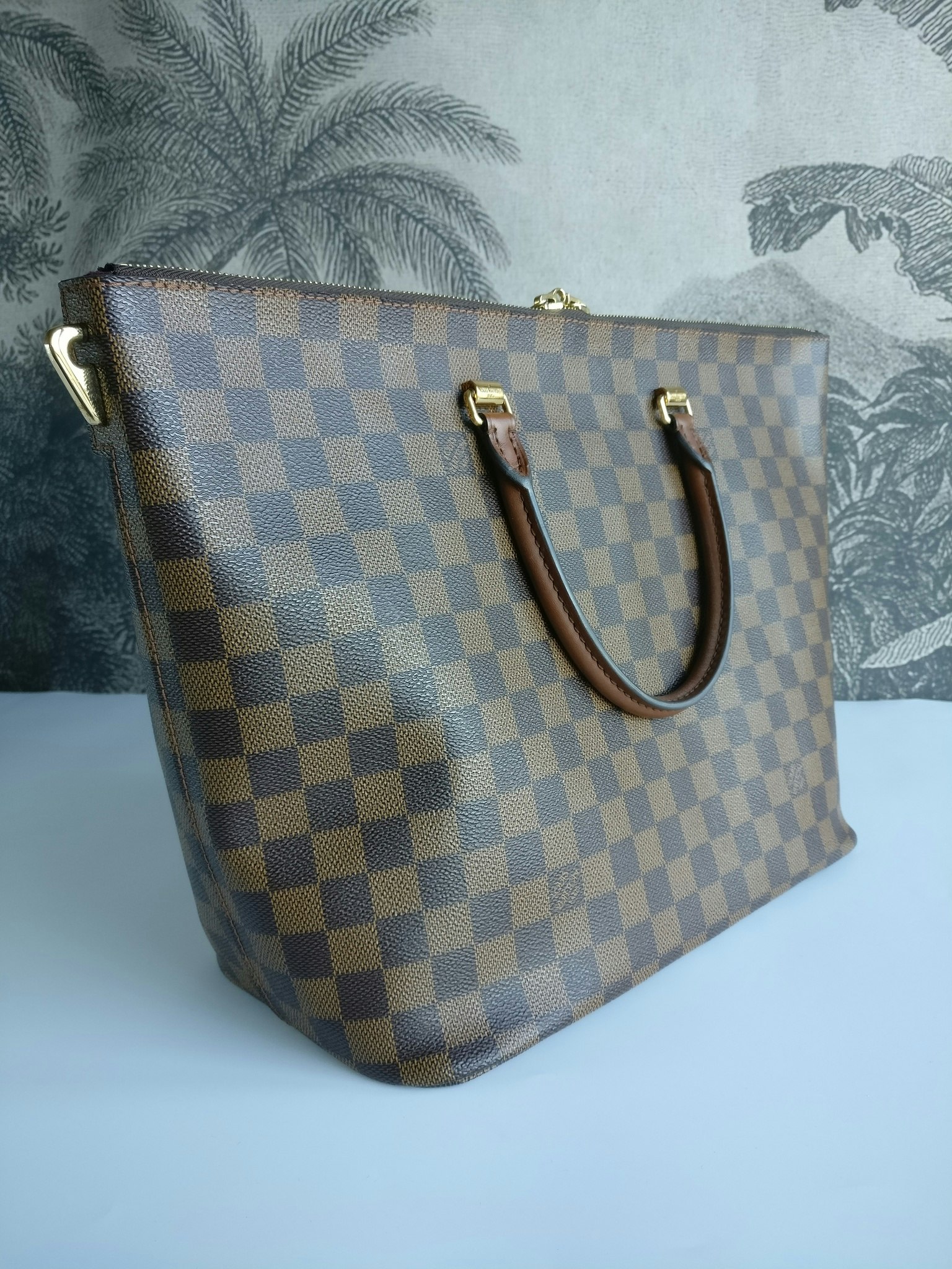 Louis Vuitton Damier Ebene Coated Canvas Belmont mm Gold Hardware, 2021 (Like New), Black/Brown Womens Handbag