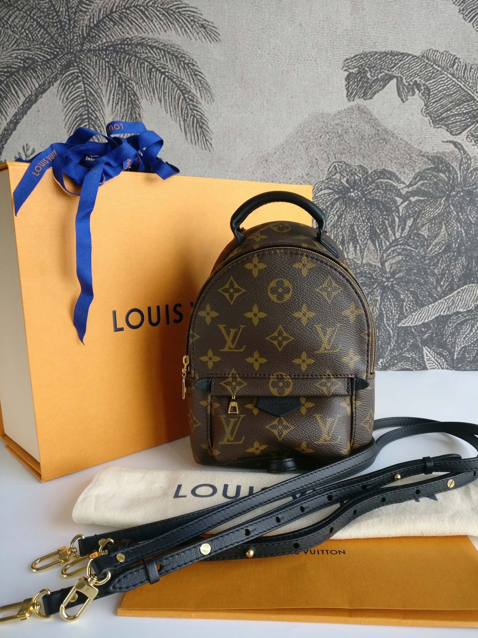 Louis Vuitton Palm Springs Mini Blue in Velvet/Leather with Gold-tone - US