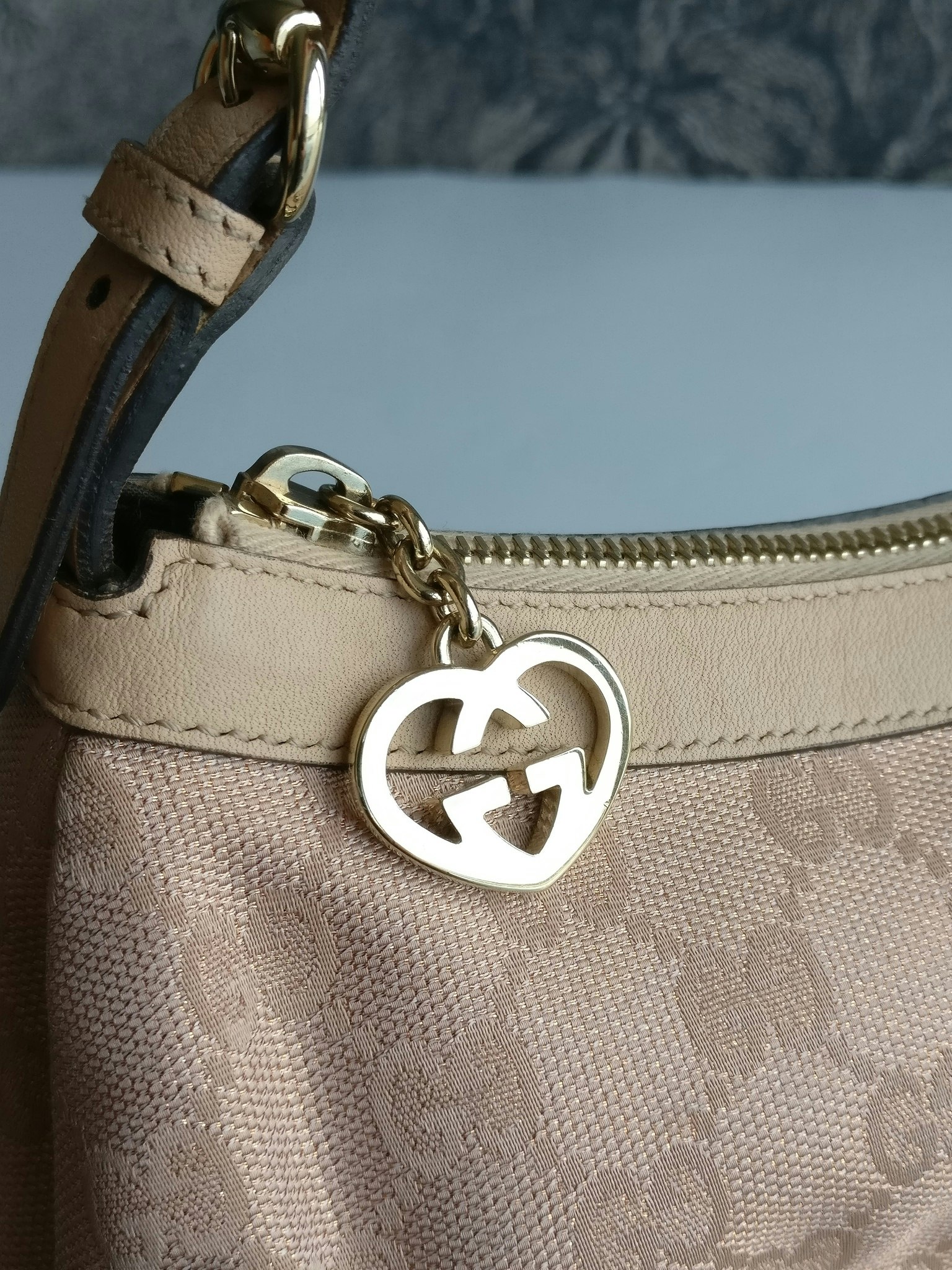 Gucci Pink GG Canvas Interlocking G Heart Pochette