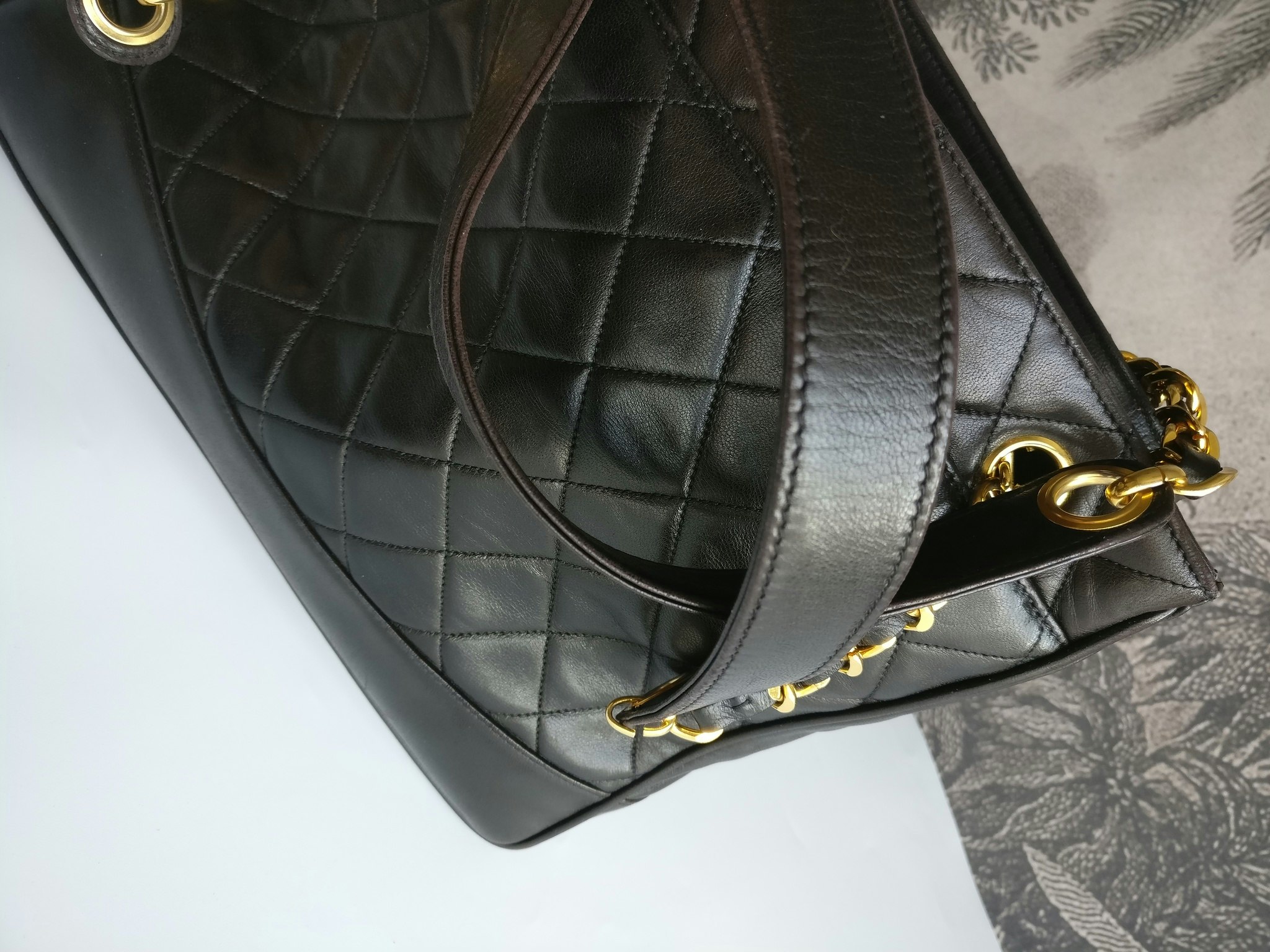 Chanel shopper quilted tote black lambskin