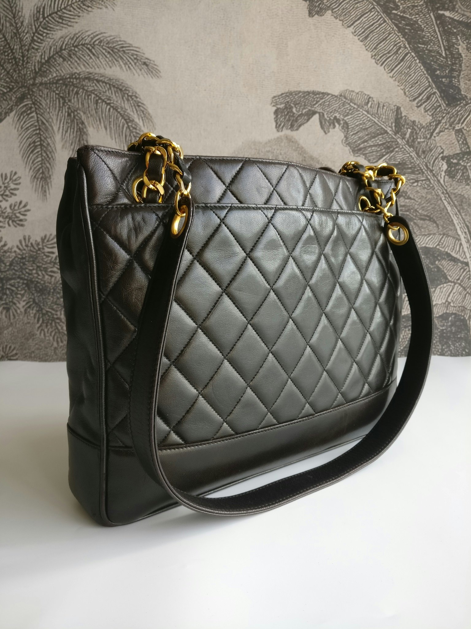 Chanel shopper quilted tote black lambskin