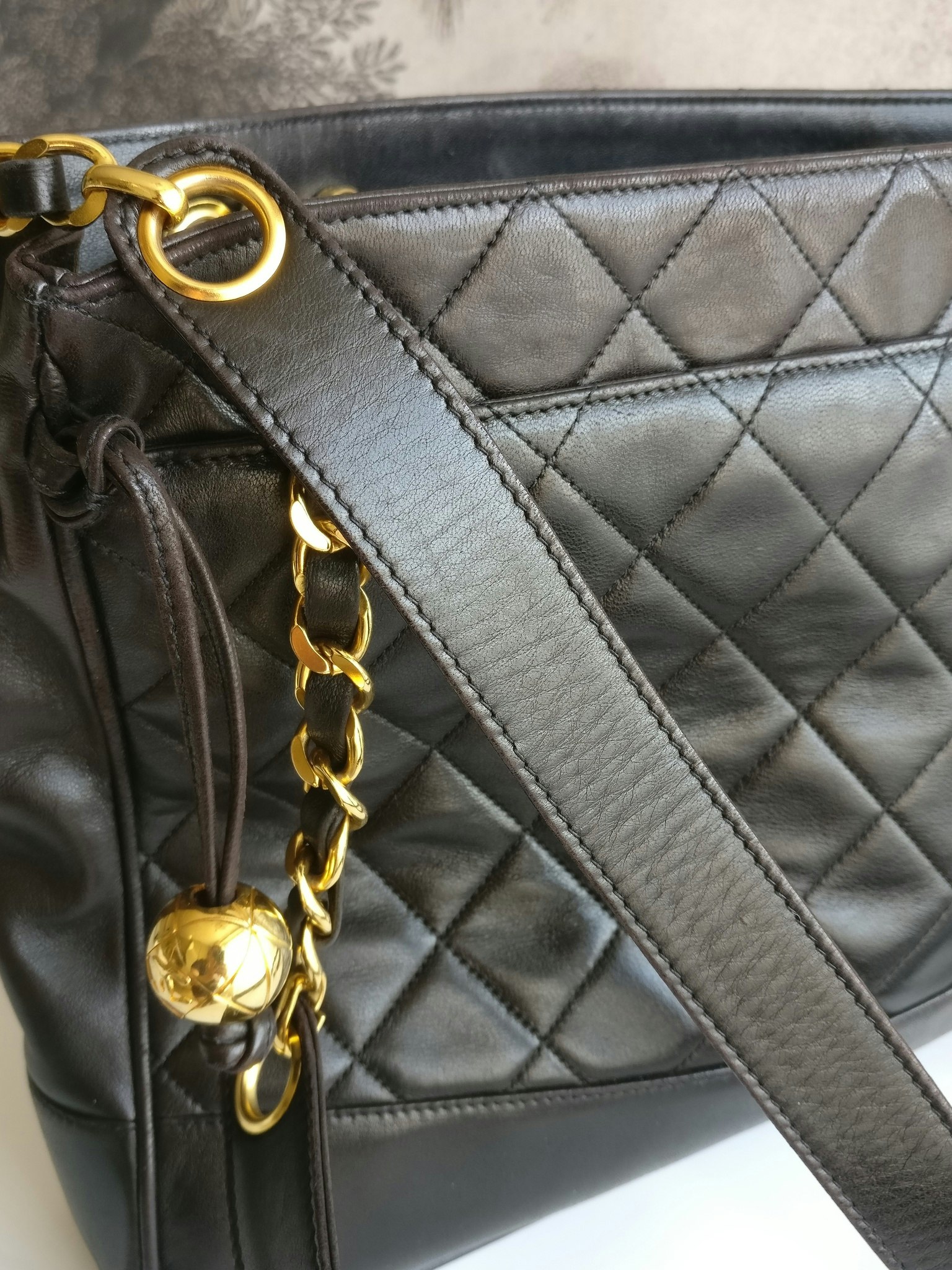 Chanel shopper quilted tote black lambskin