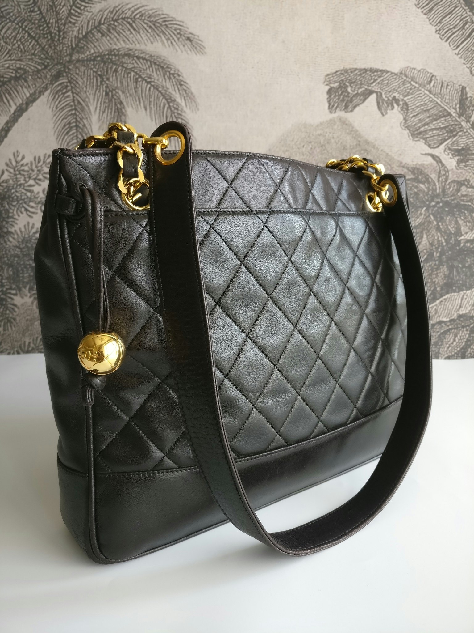 Chanel shopper quilted tote black lambskin