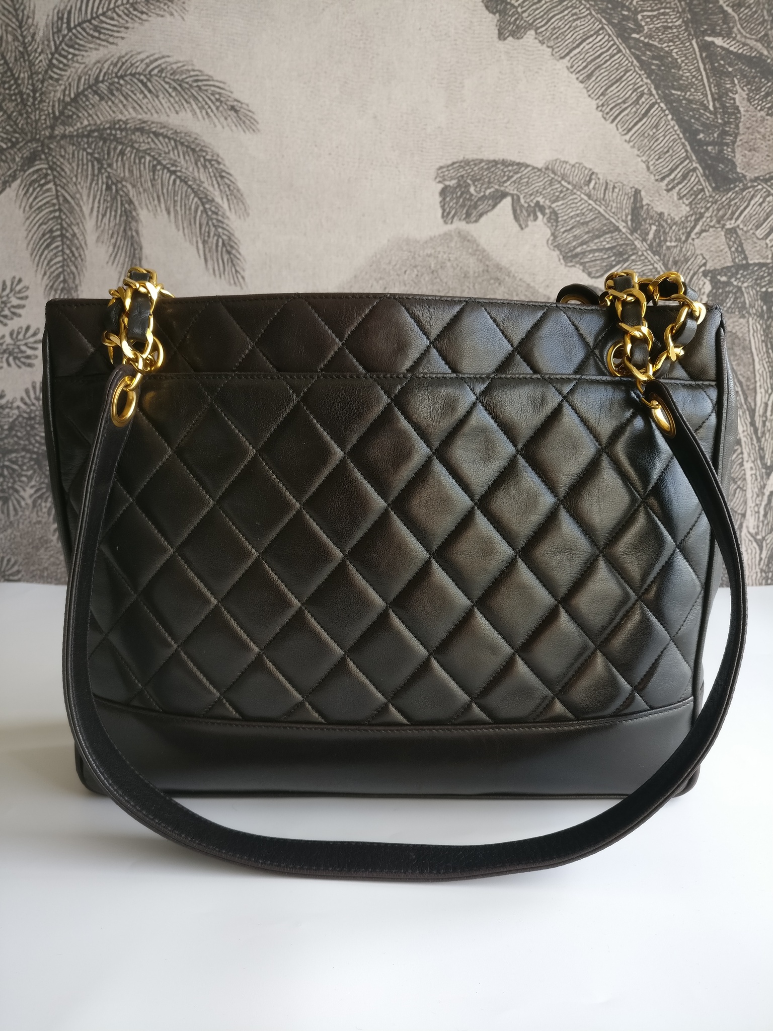 Chanel shopper quilted tote black lambskin