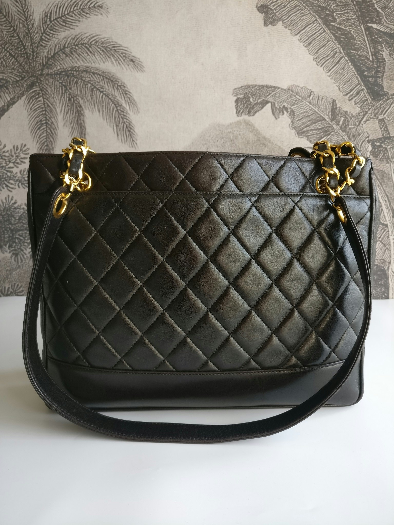 Chanel shopper quilted tote black lambskin