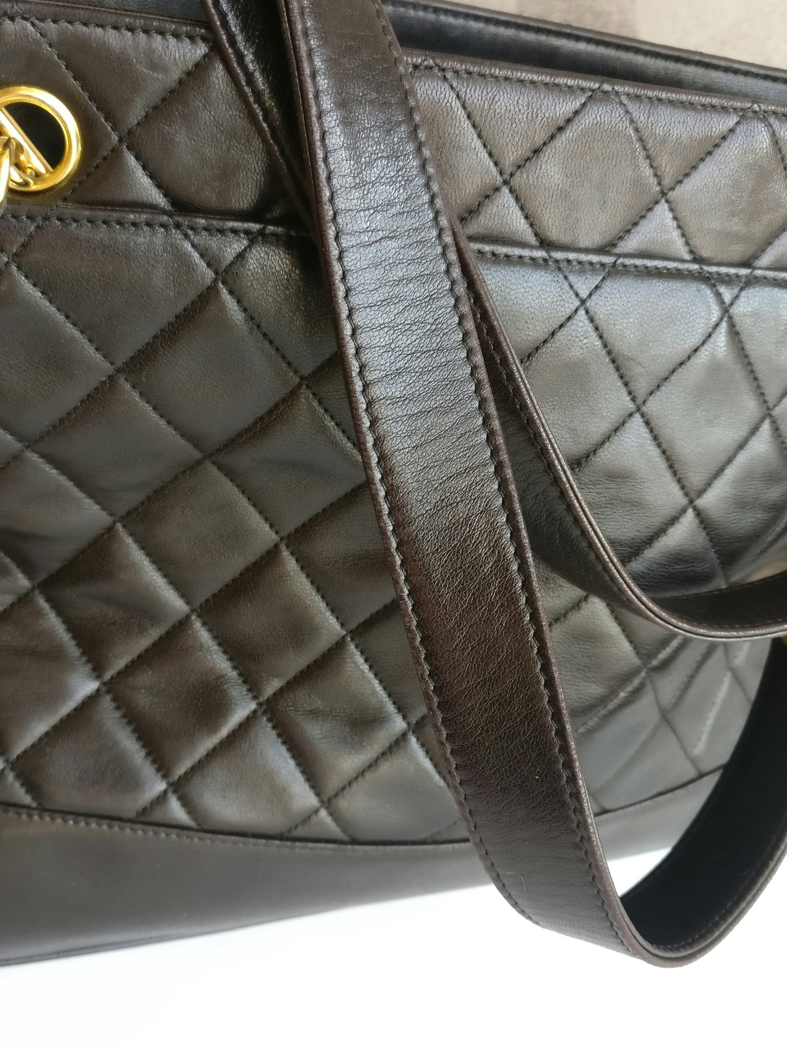 Chanel shopper quilted tote black lambskin