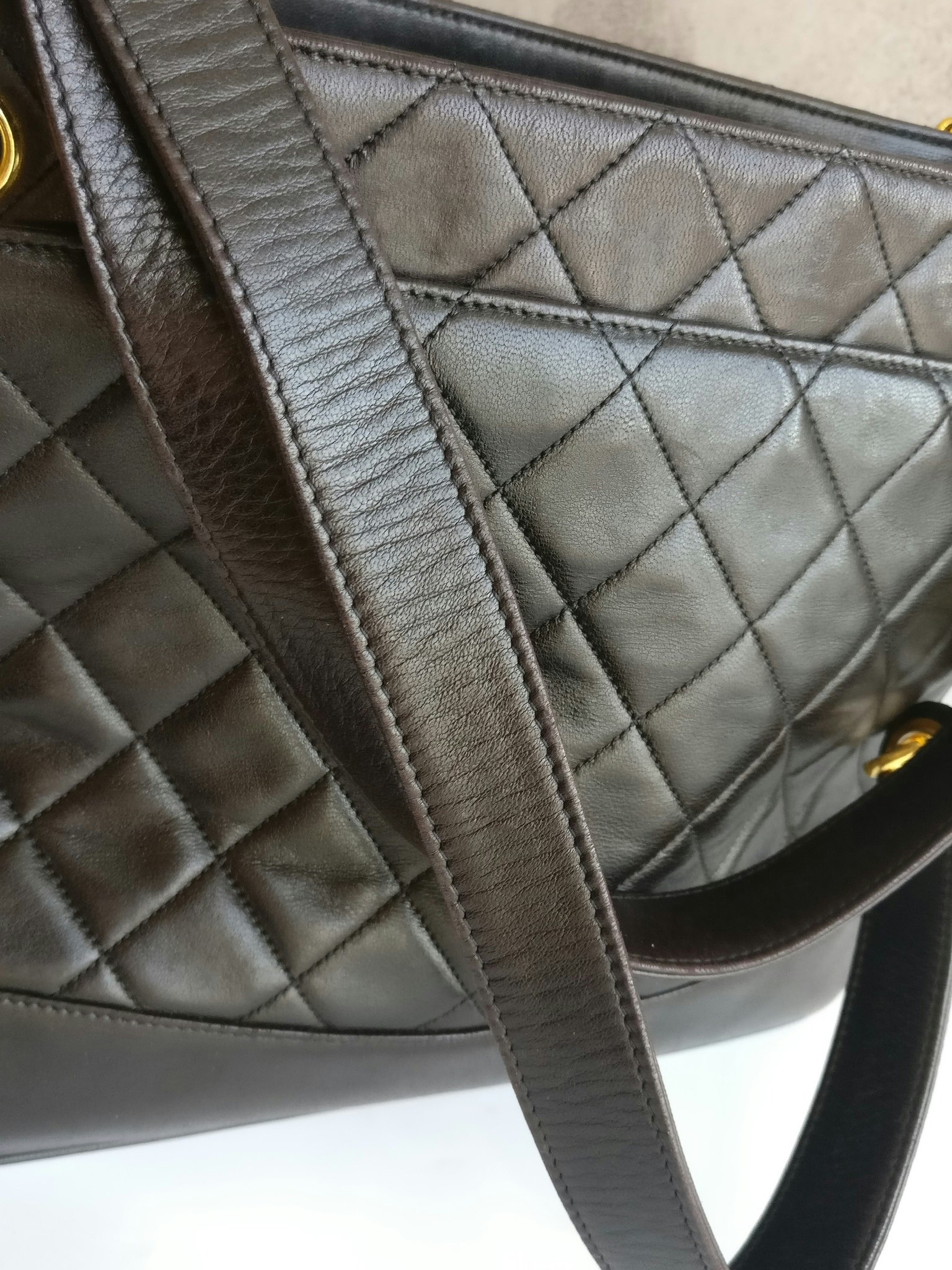 Chanel shopper quilted tote black lambskin