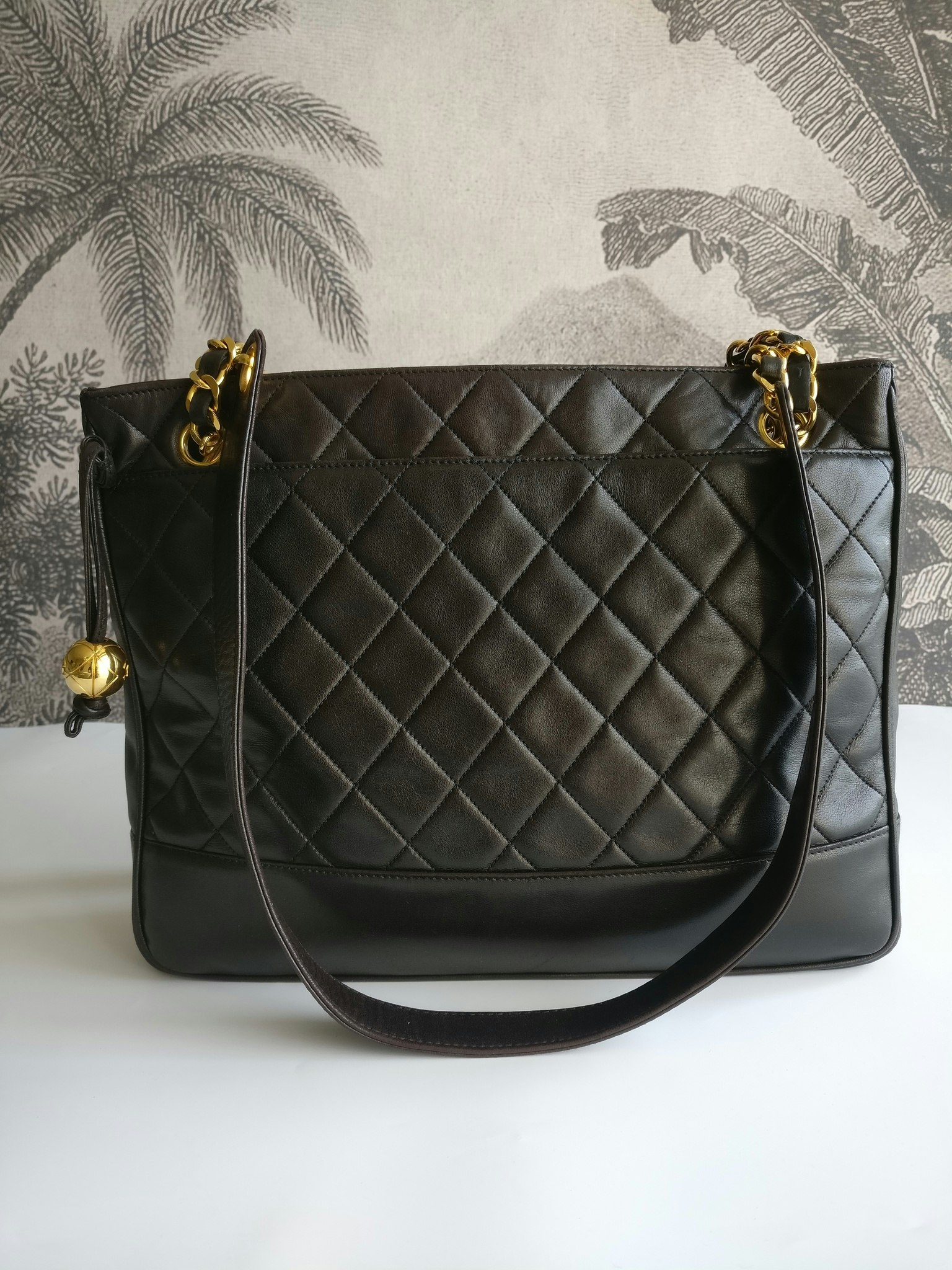 Chanel shopper quilted tote black lambskin