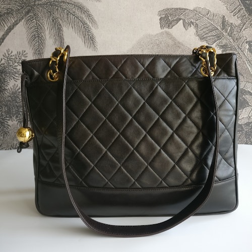 Chanel shopper quilted tote black lambskin