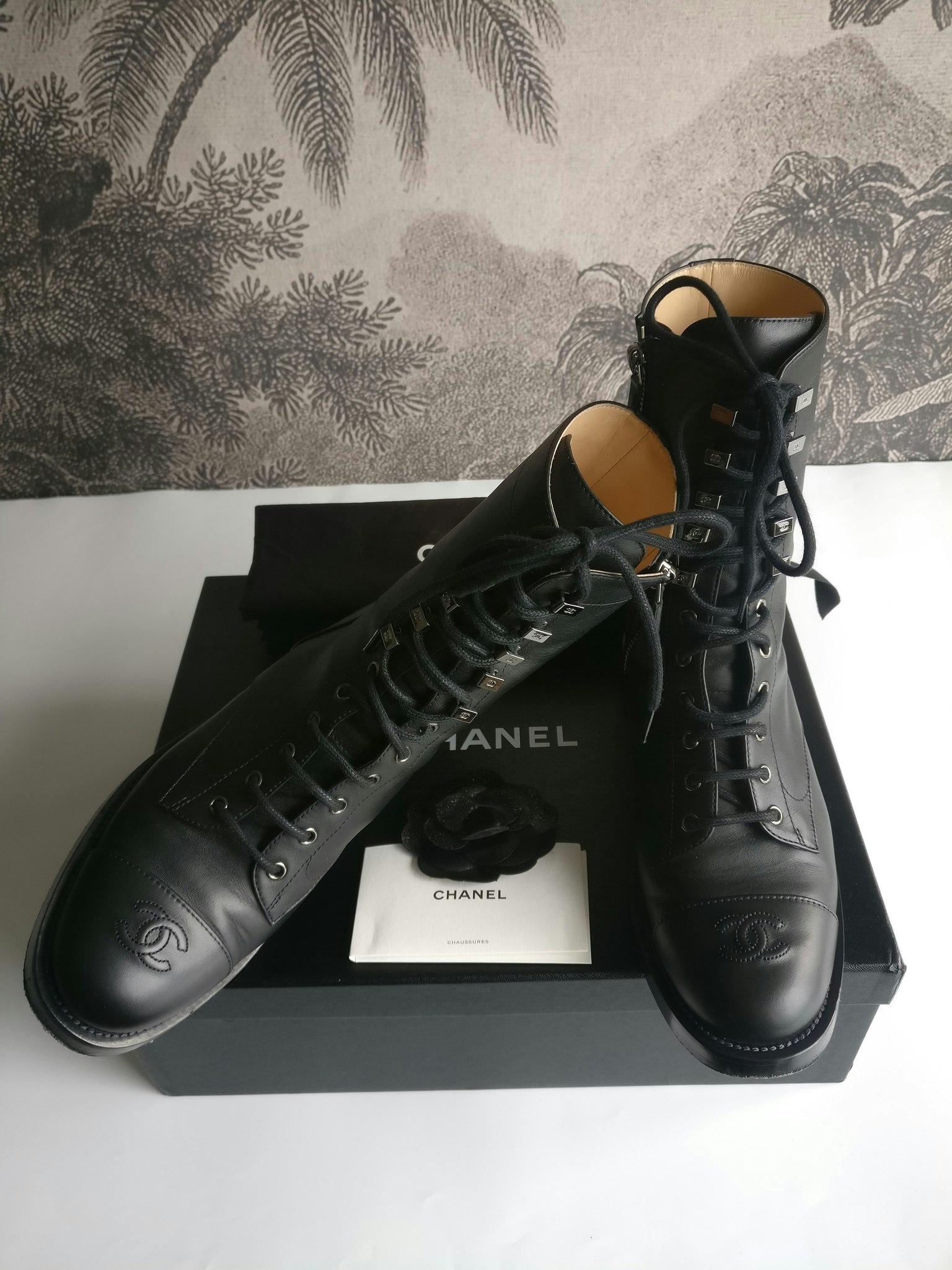 Chanel Lace Up Combat Boots