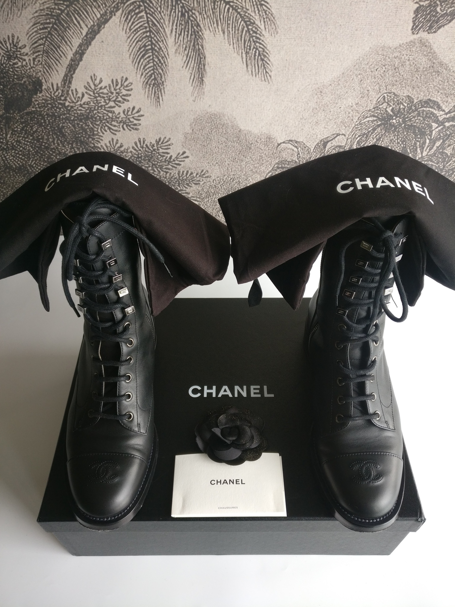 Chanel Lace Up Combat Boots