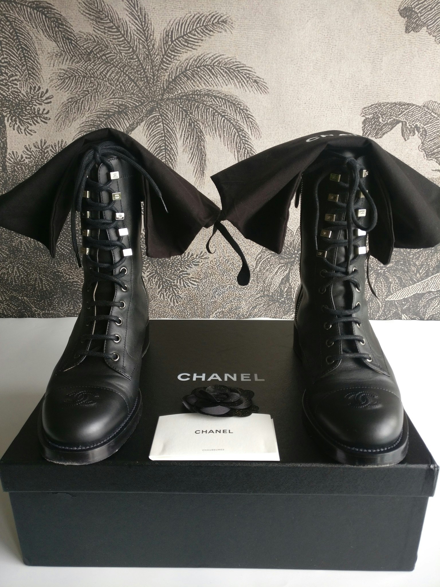 Chanel Lace Up Combat Boots