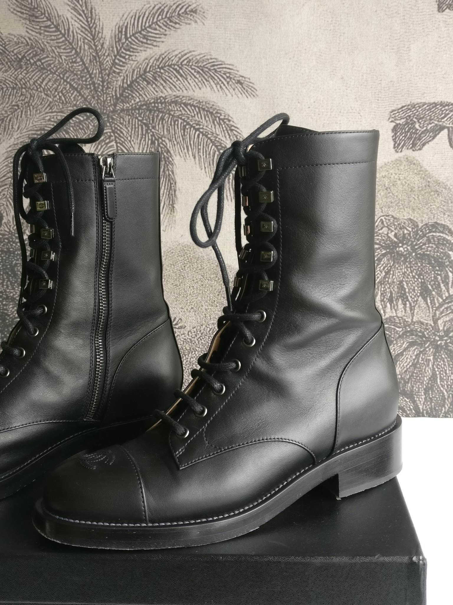 Chanel Lace Up Combat Boots