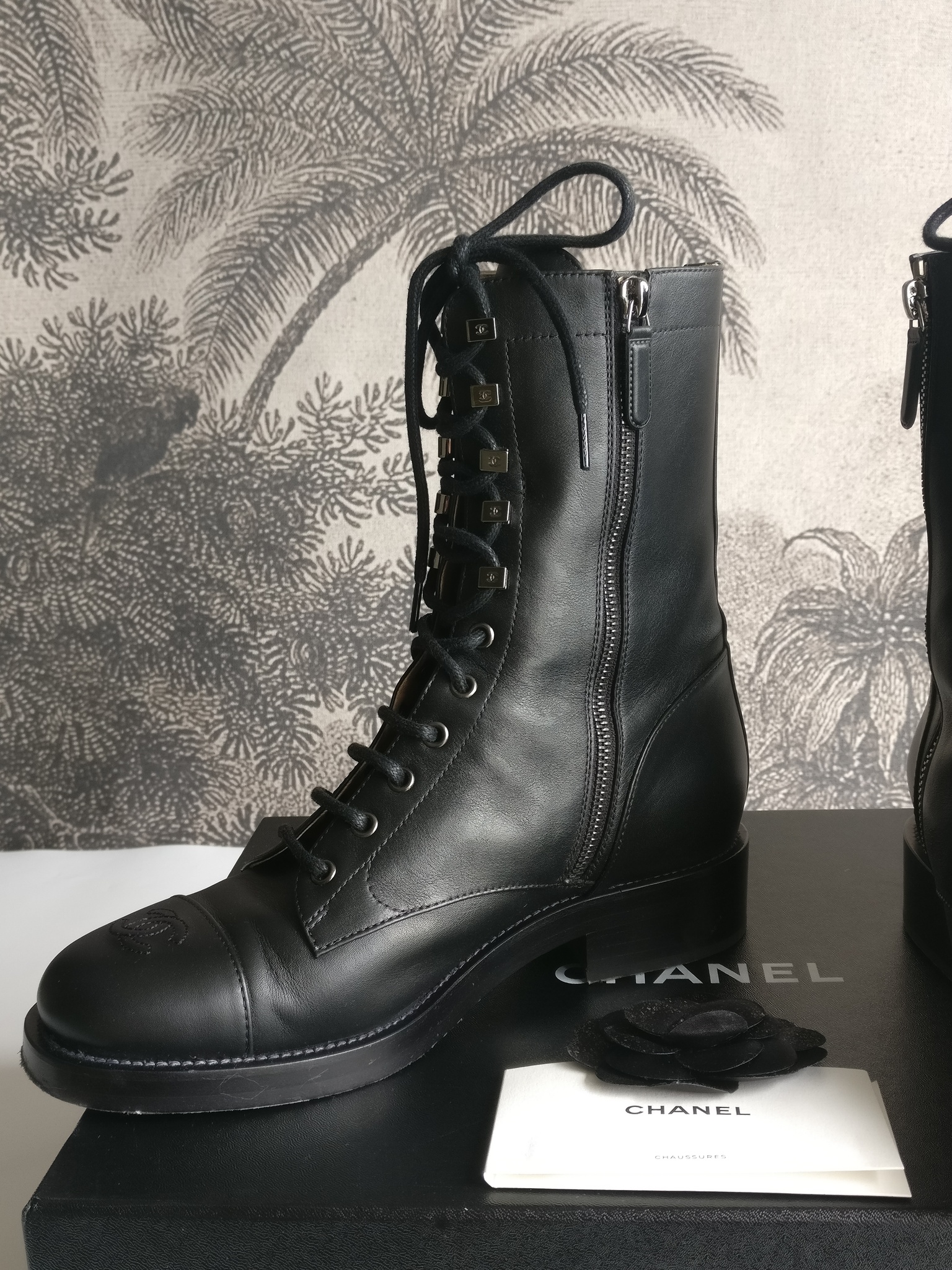 Chanel Lace Up Combat Boots