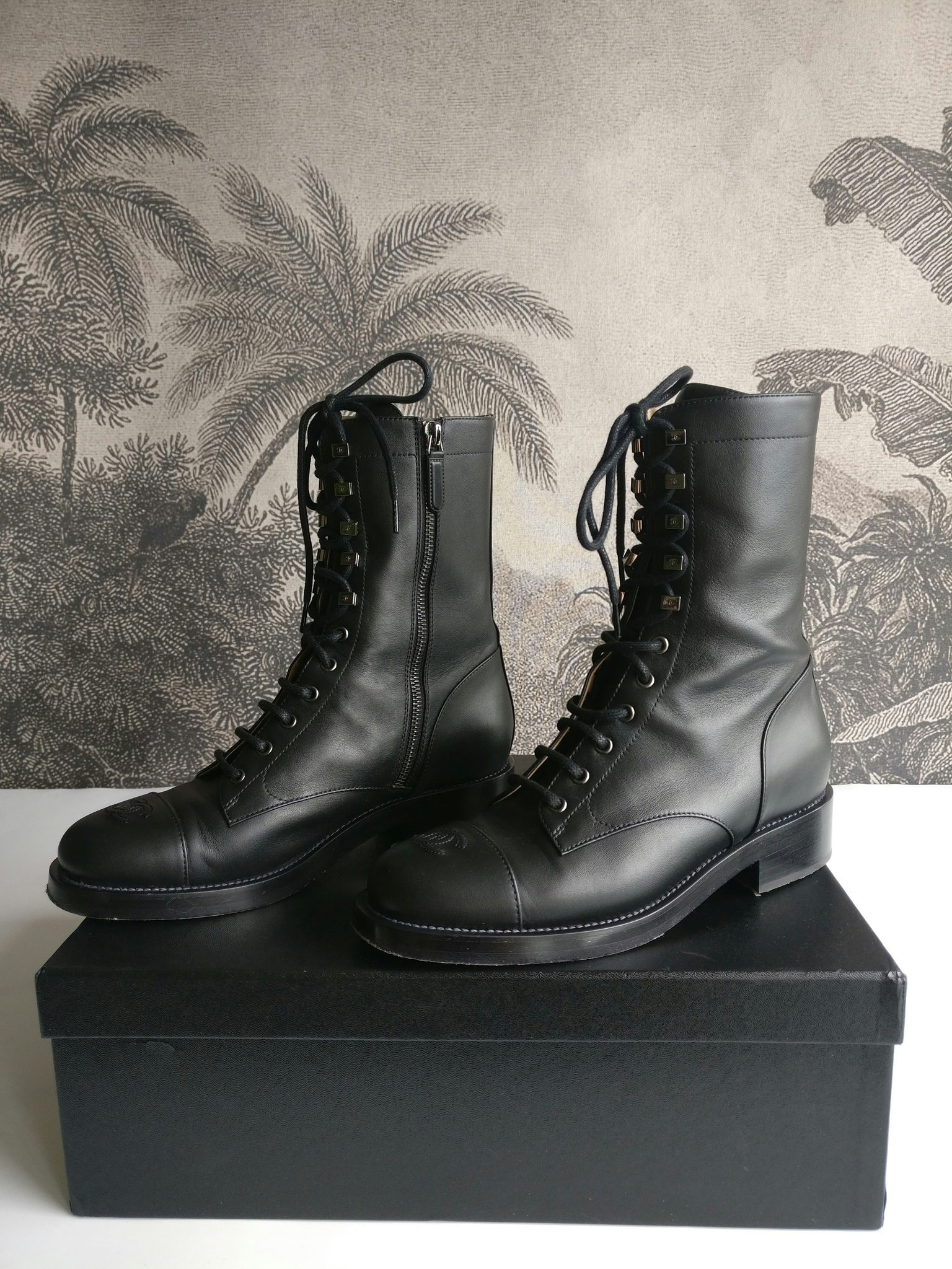 Chanel Lace Up Combat Boots