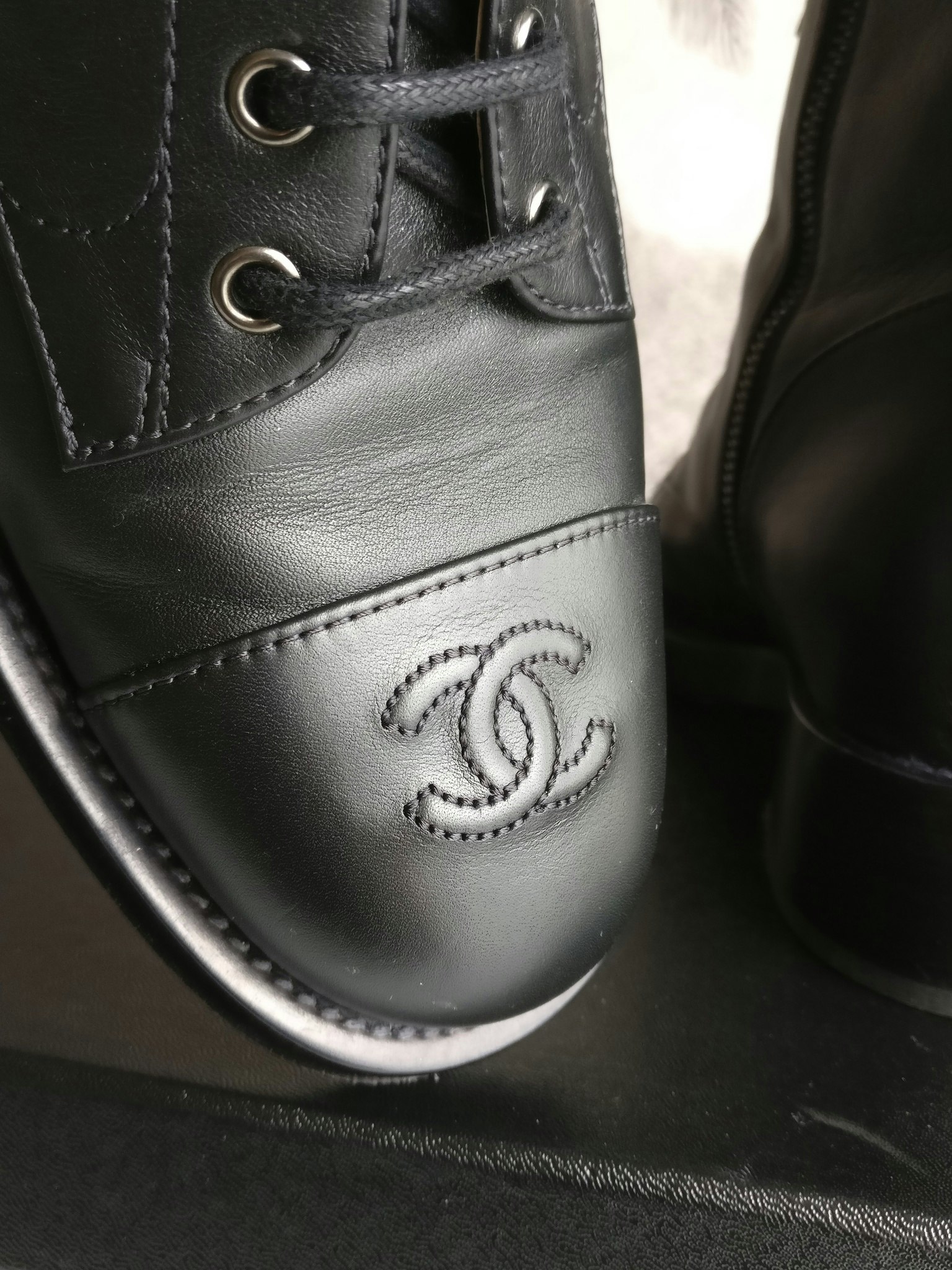 Chanel Lace Up Combat Boots