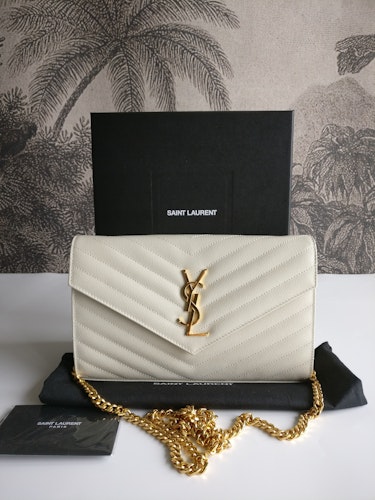 Saint Laurent Chain Wallet Crema Soft