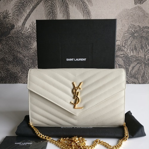 Saint Laurent Chain Wallet Crema Soft