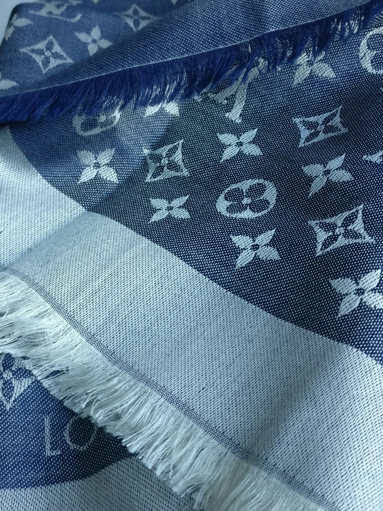 Monogram Shawl in Blue Denim