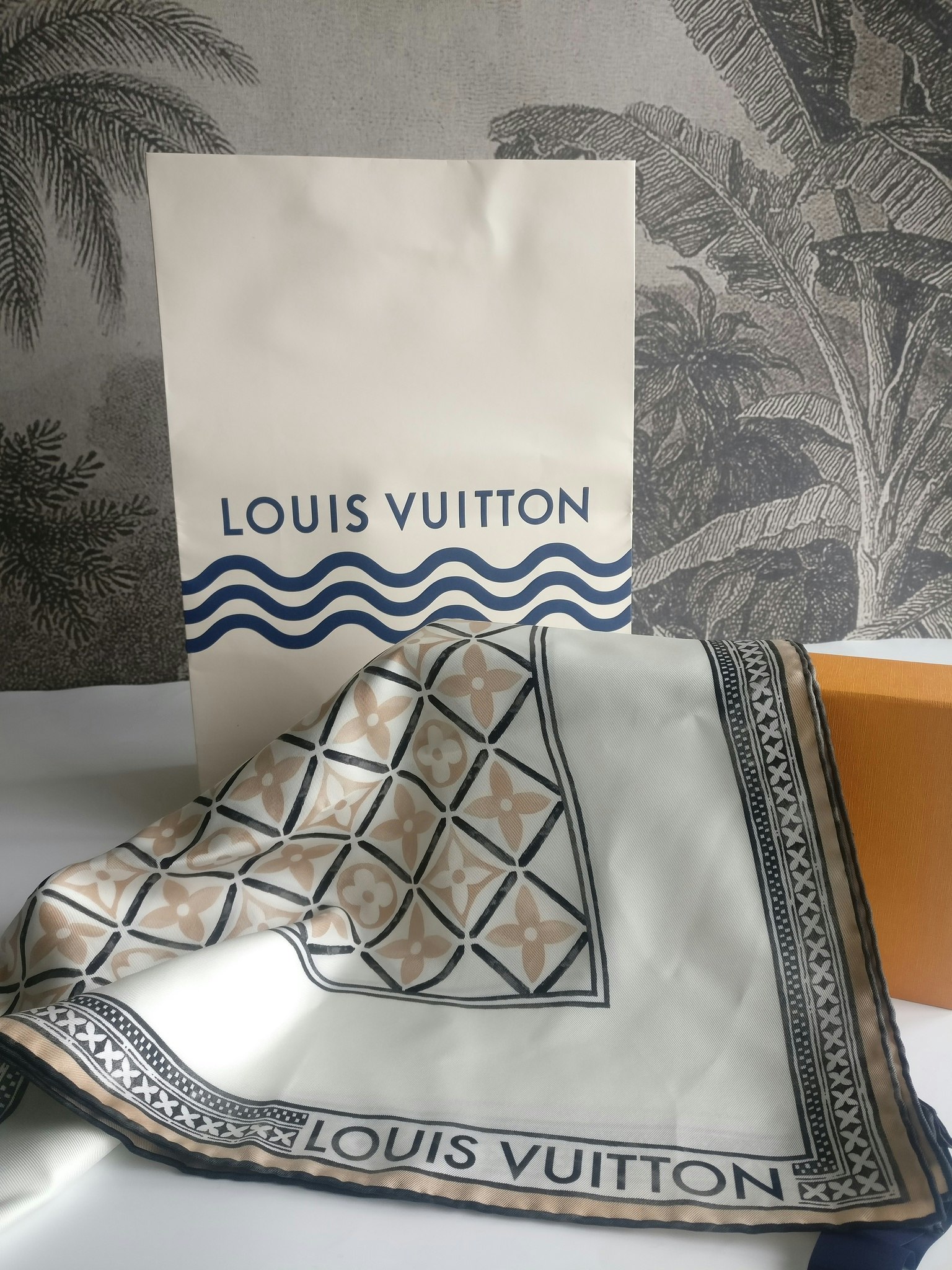 Louis Vuitton Monogram Flower Tile Square 90 Blue Silk