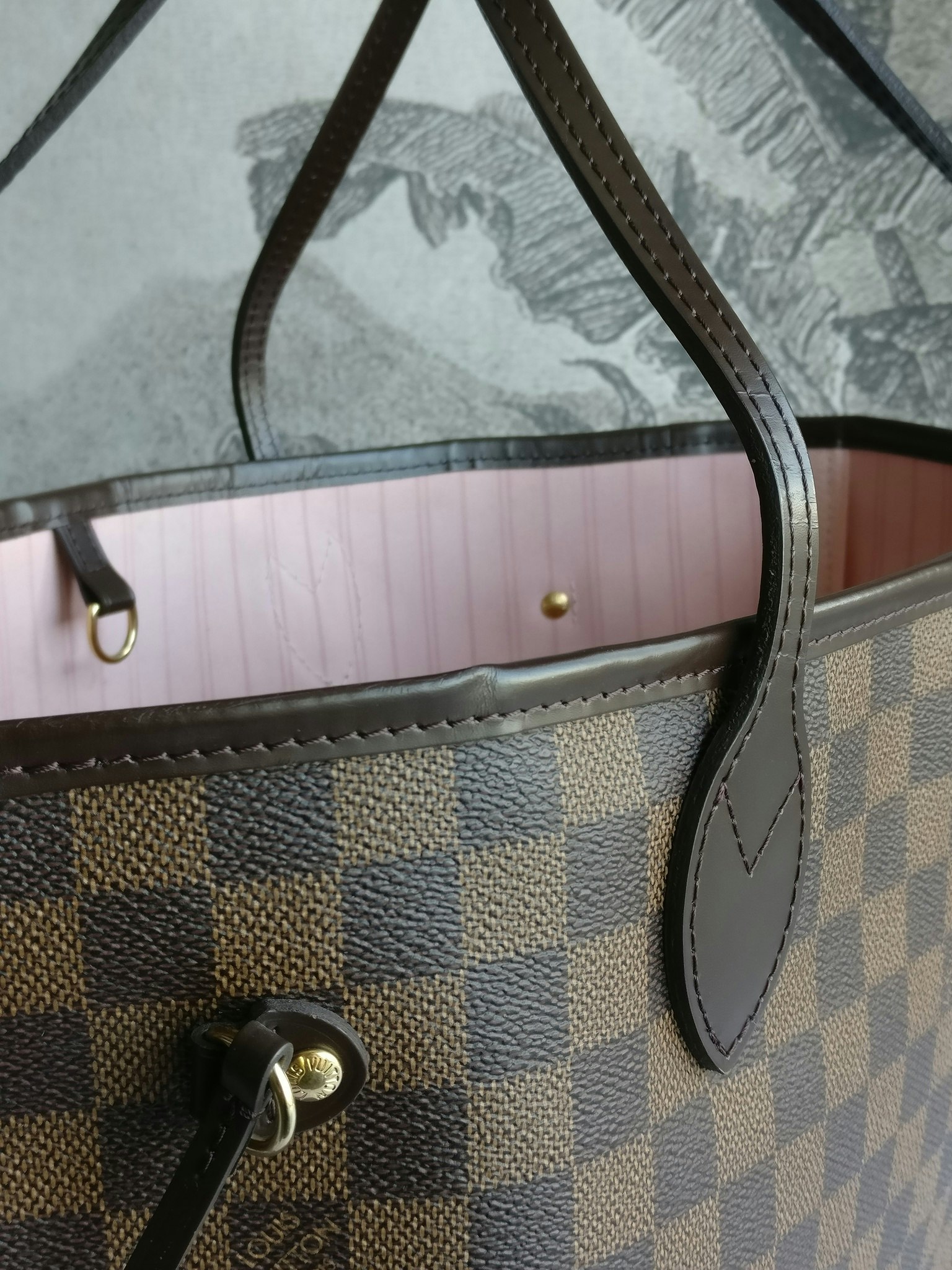 Louis Vuitton Neverfull MM damier ebene rose ballerine