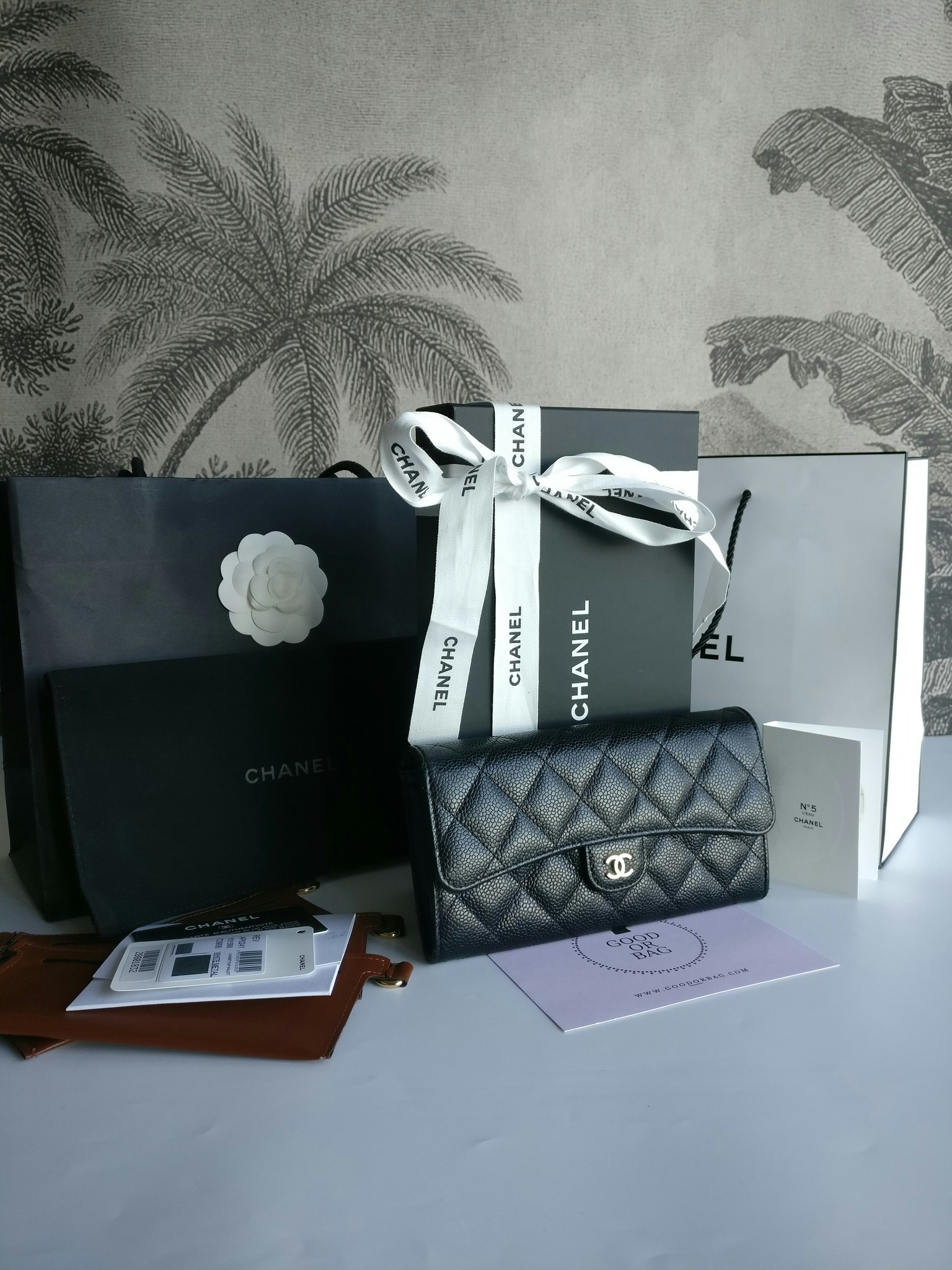 Chanel timeless classic flap long wallet caviar
