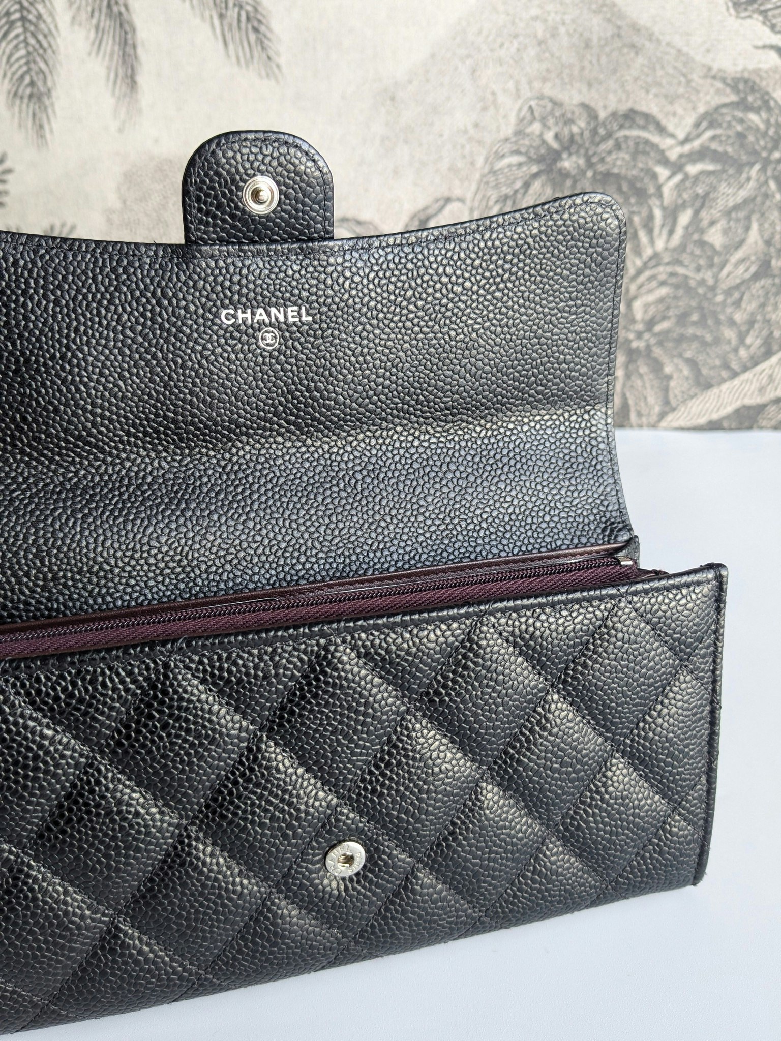 Chanel timeless classic flap long wallet caviar
