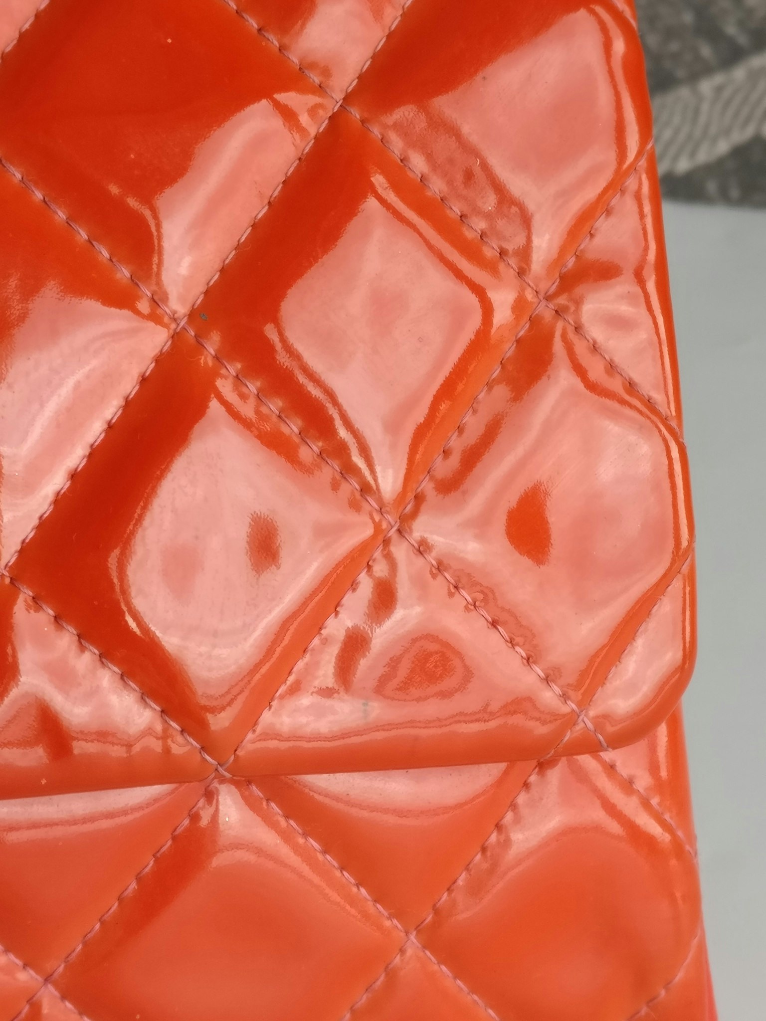 Chanel quilted red patent flap bag