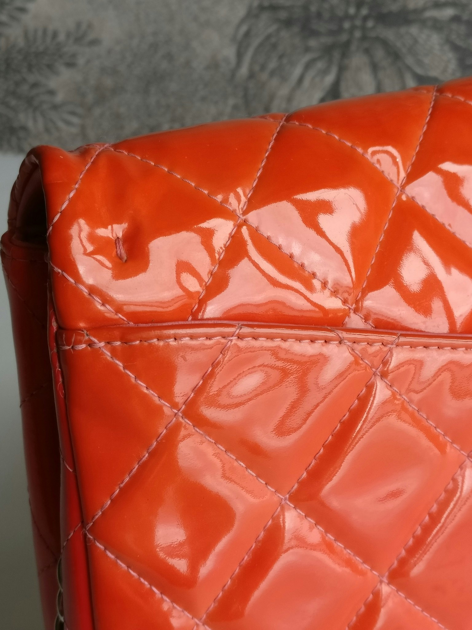 Chanel quilted red patent flap bag