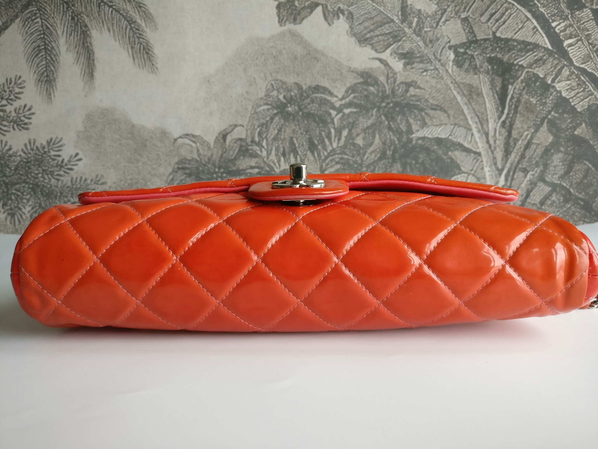 Chanel quilted red patent flap bag