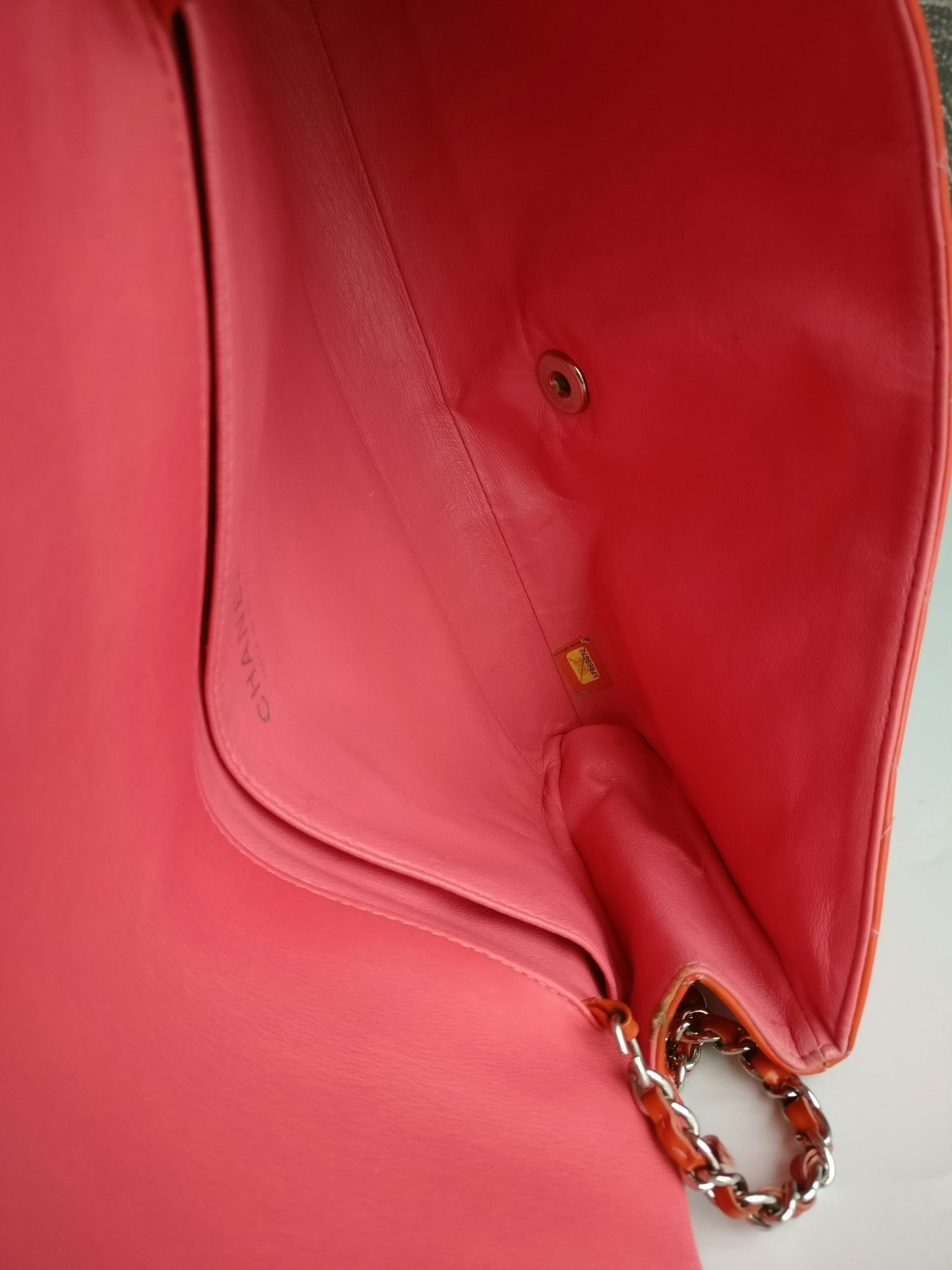 Chanel quilted red patent flap bag