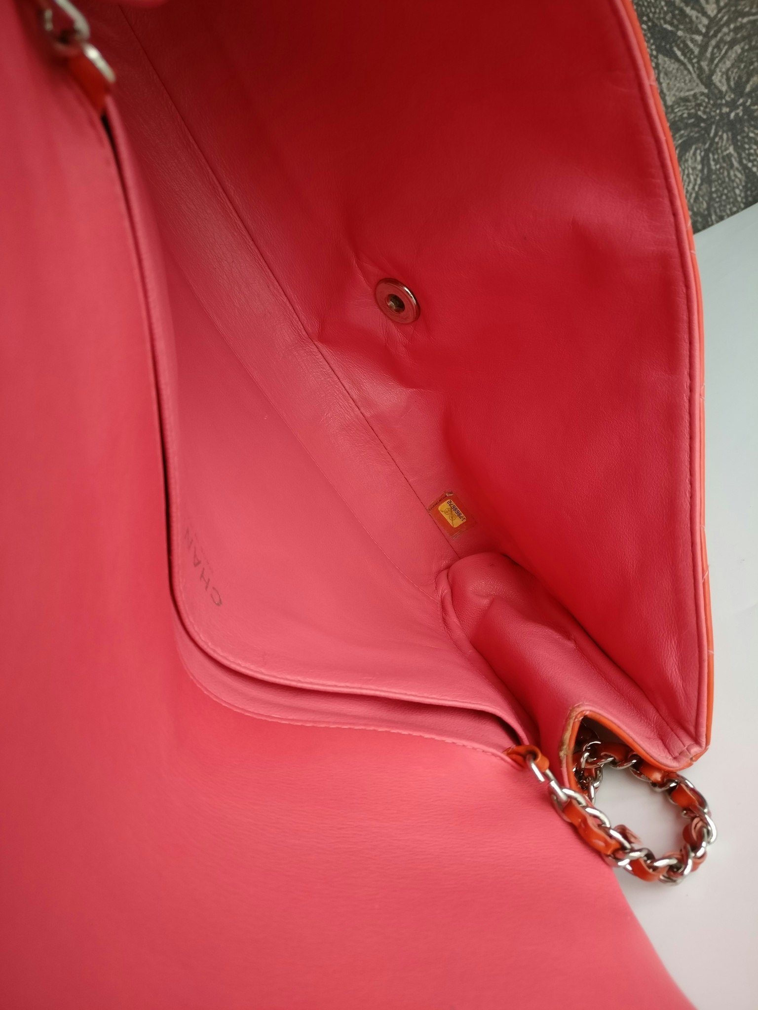 Chanel quilted red patent flap bag