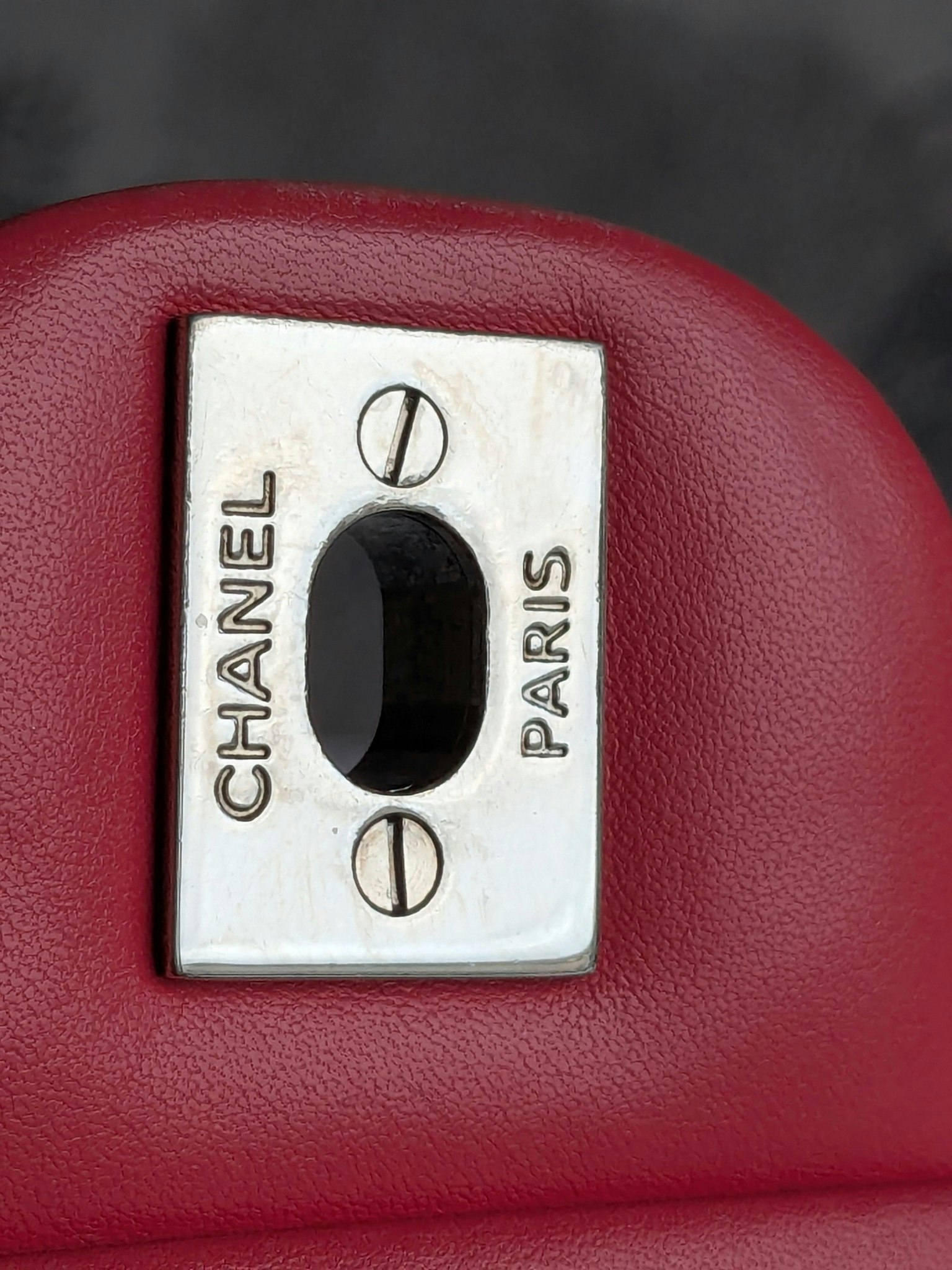 Chanel quilted red patent flap bag