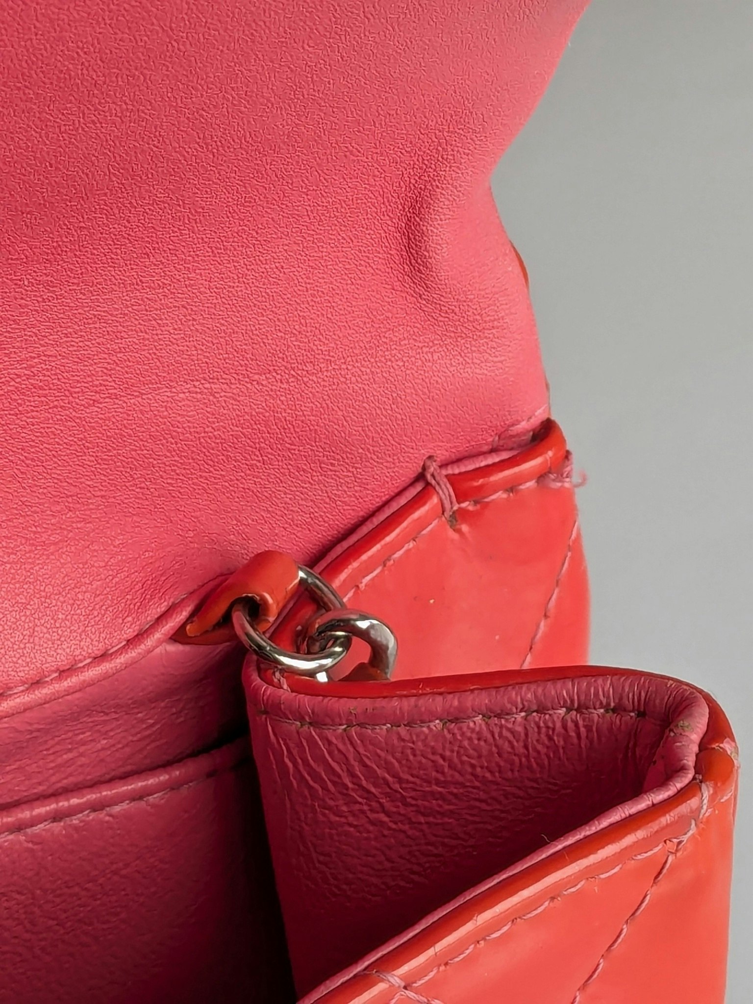 Chanel quilted red patent flap bag